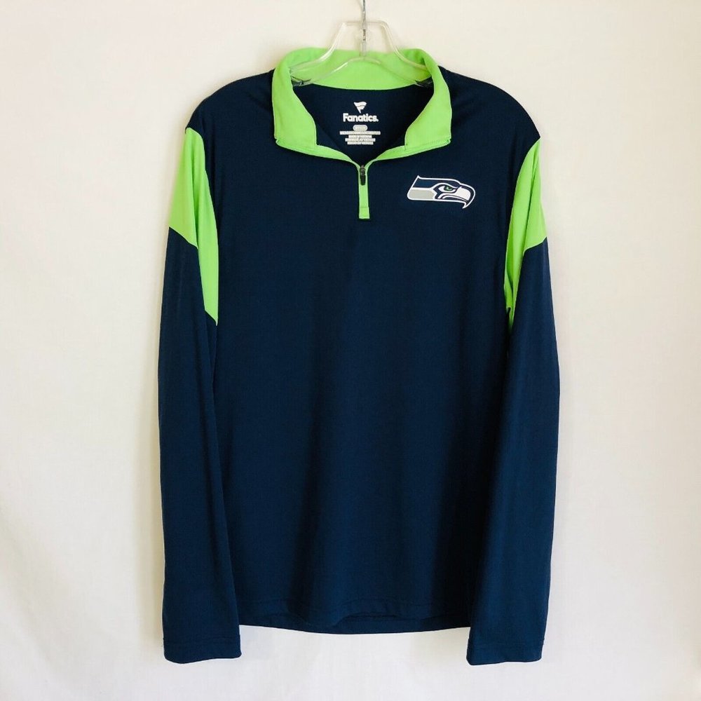 Fanatics Mens Seattle Seahawks 1/4 Zip‎ Long Sleeve Pullover Shirt Size Small
